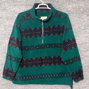 Vintage Eddie Bauer Mens L Fleece Pullover 1/4 Zip Southwestern Teal Made in USA